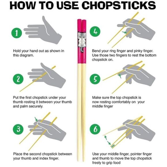 Set of 4 Reusable Eco-Friendly Bamboo Chopsticks w/ Cute Kittens Design Hot Pink - Picture 9 of 10